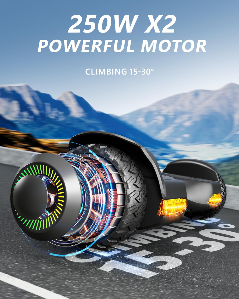 Gyroor G13 tire tread close-up highlighting off-road grip and traction benefits