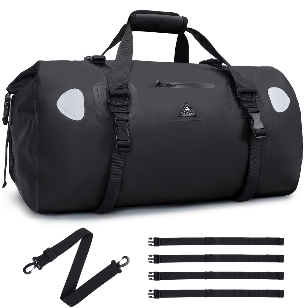 Haimont front view of 70L duffel showing waterproof body and secure buckles