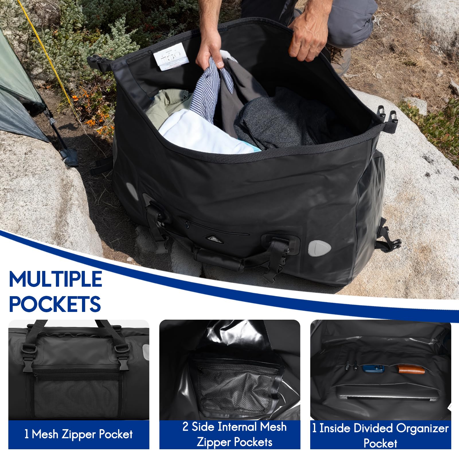 Haimont duffel lashed to kayak deck showing easy water compatibility
