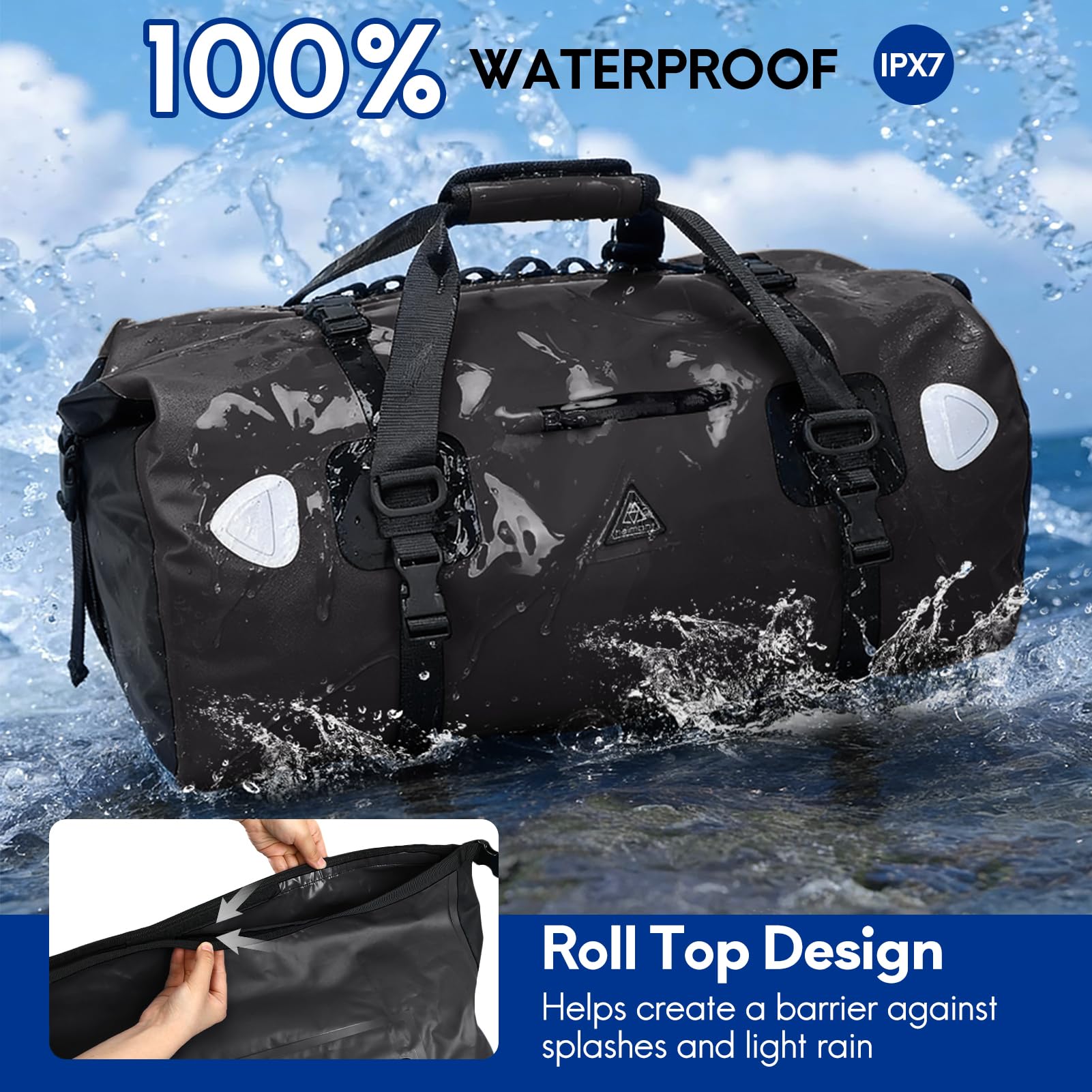 Haimont close-up of roll-top closure illustrating reliable waterproof seal