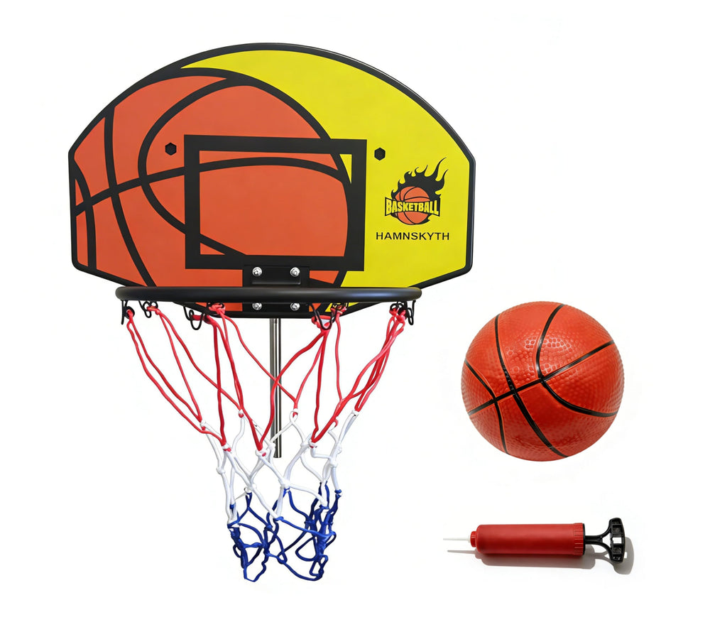 Hamnskyth front view mounted hoop showing clear backboard and net benefit of instant play