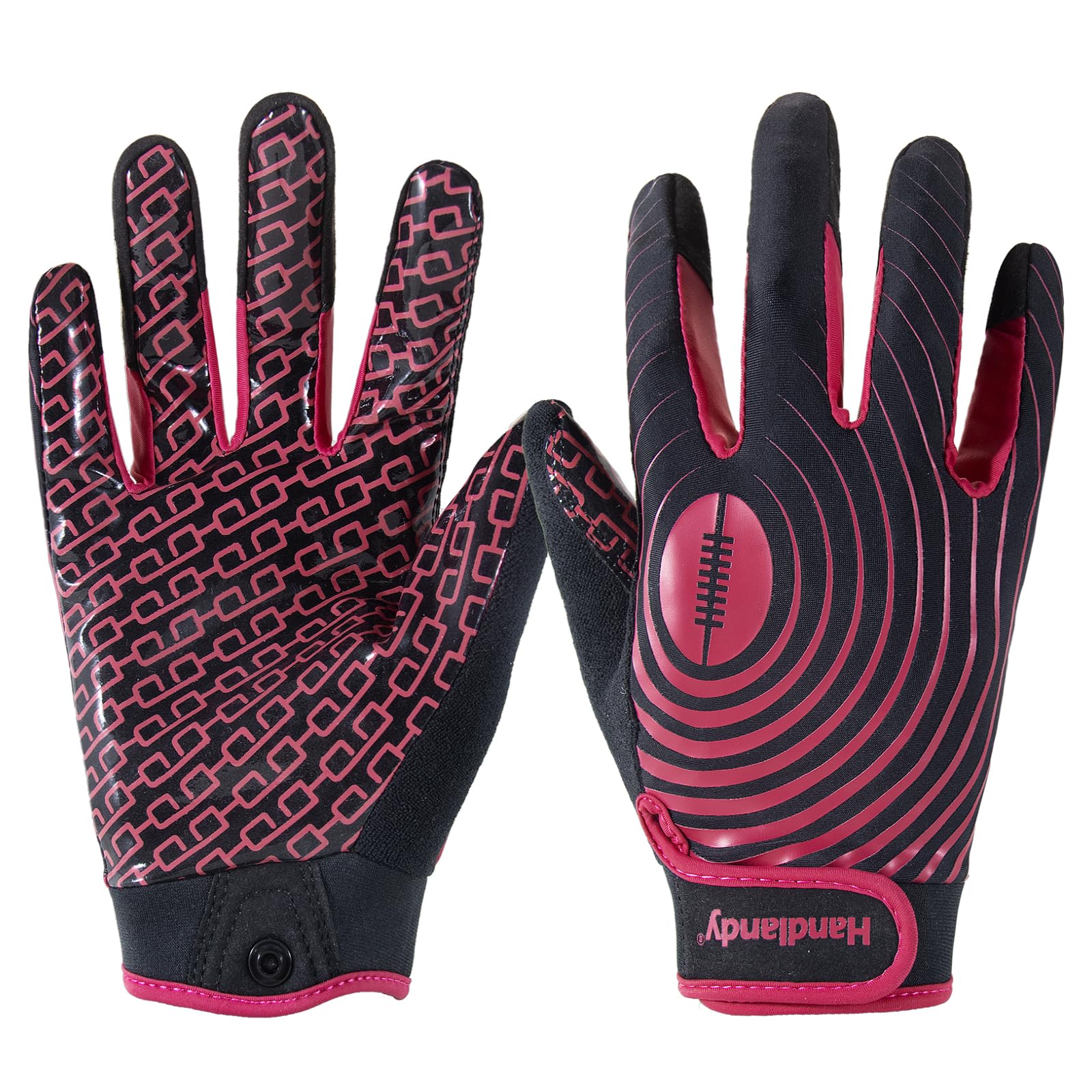 HANDLANDY glove front view showing hot pink color and secure fit benefits