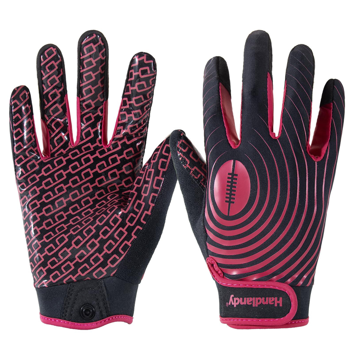 HANDLANDY glove front view showing hot pink color and secure fit benefits