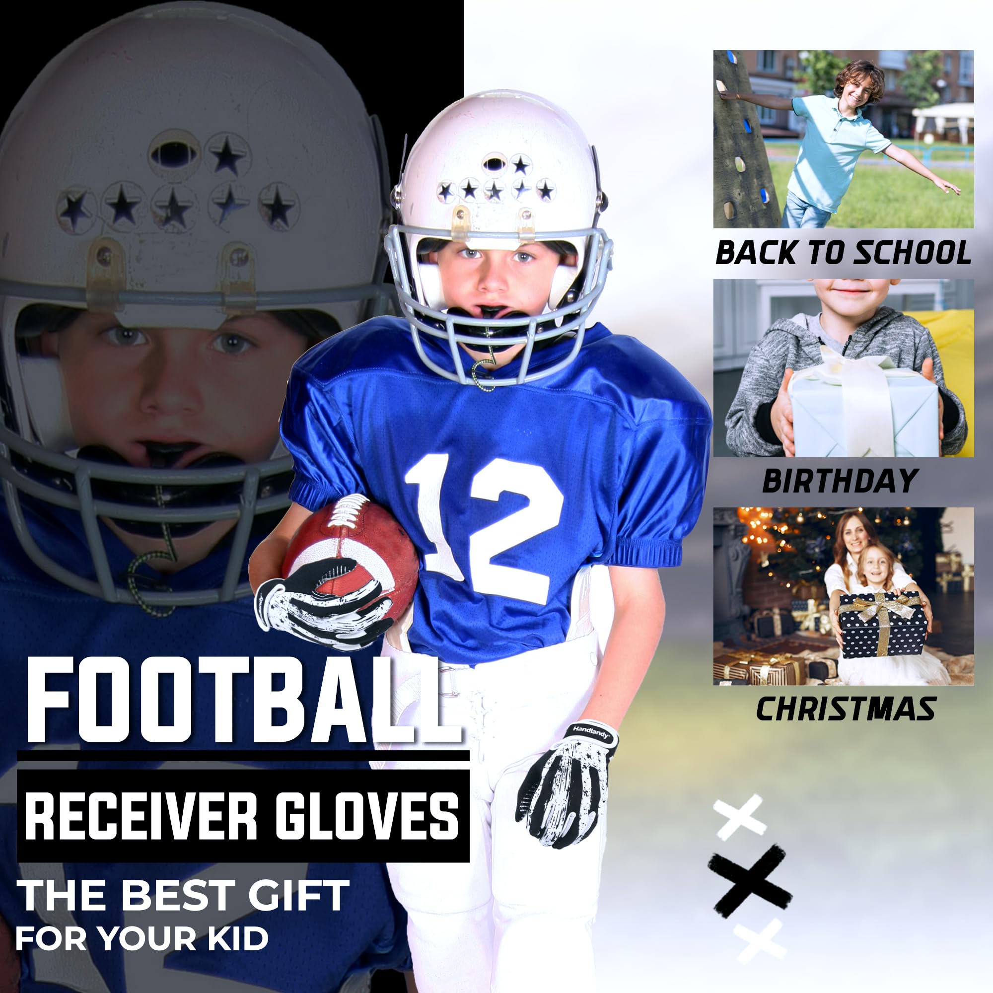 HANDLANDY child wearing gloves catching football during practice