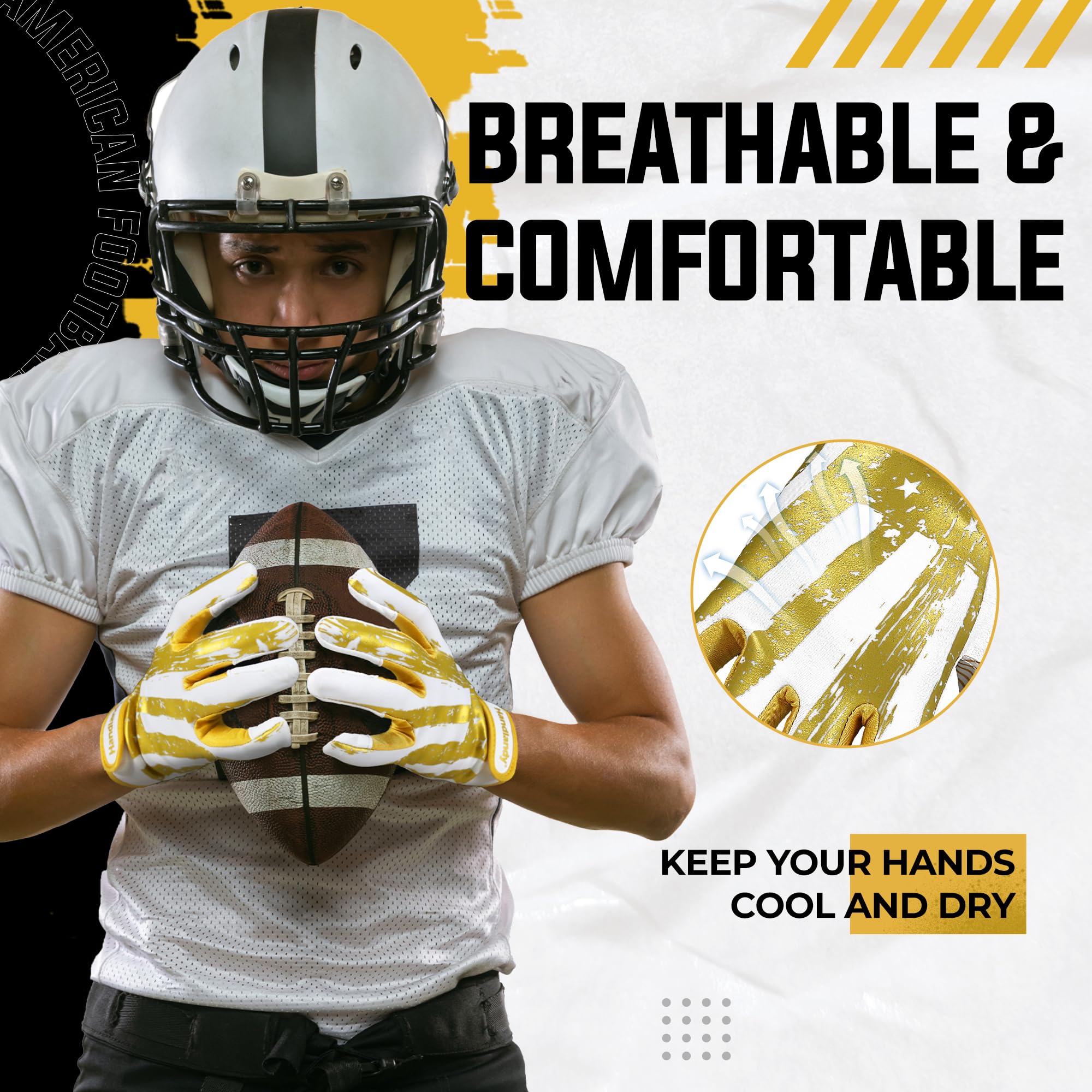 HANDLANDY child wearing gloves catching a football to show enhanced ball control