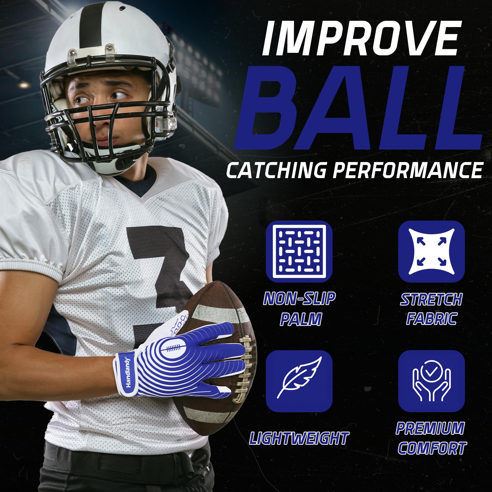 HANDLANDY gloves in use catching a football to illustrate improved ball control
