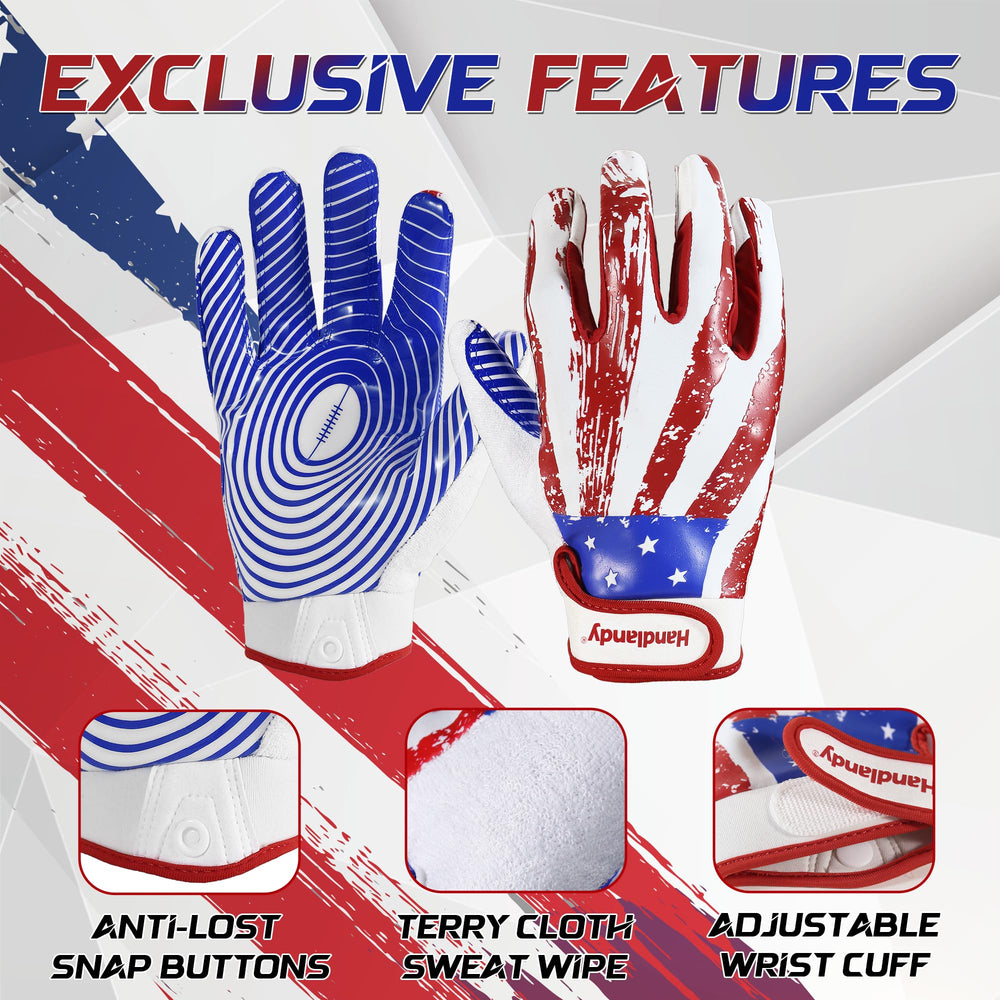 HANDLANDY gloves in use as child catches football demonstrating secure grip benefit