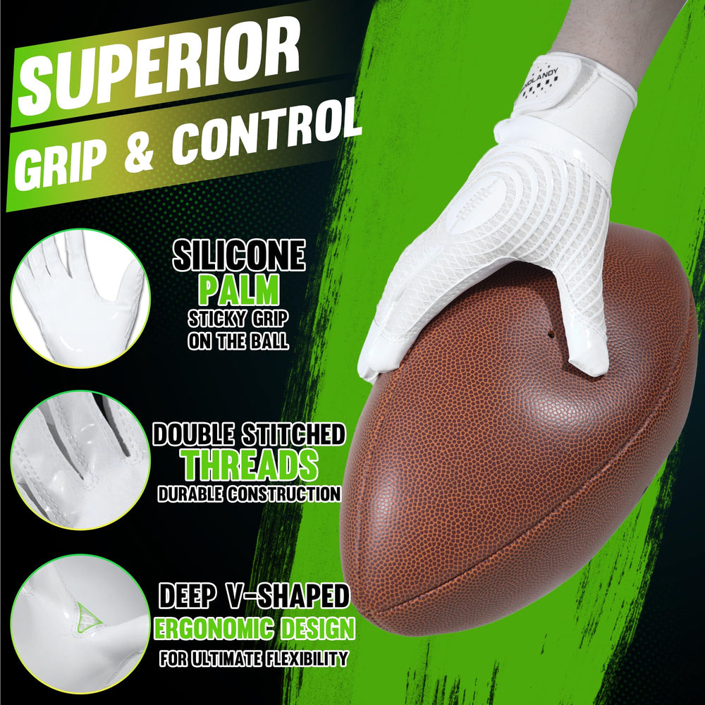 HANDLANDY youth gloves in use with child catching football to improve catching confidence