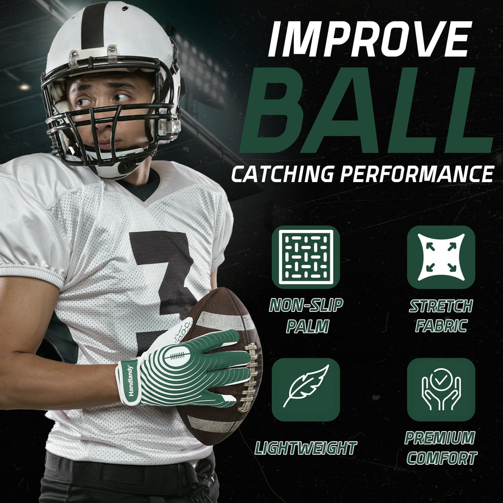HANDLANDY child catching football wearing gloves demonstrating better catches and protection