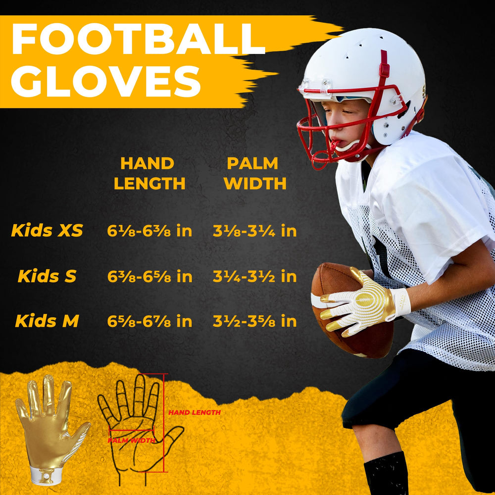 HANDLANDY gloves next to a football showing youth size and scale
