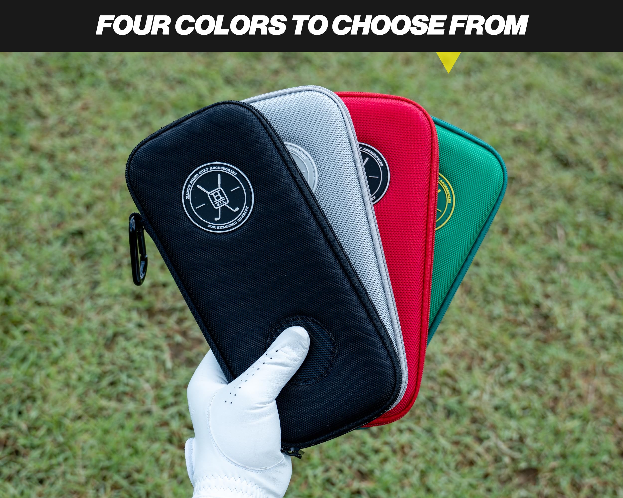 Handy Picks case inside golf bag in use to keep gloves protected and accessible