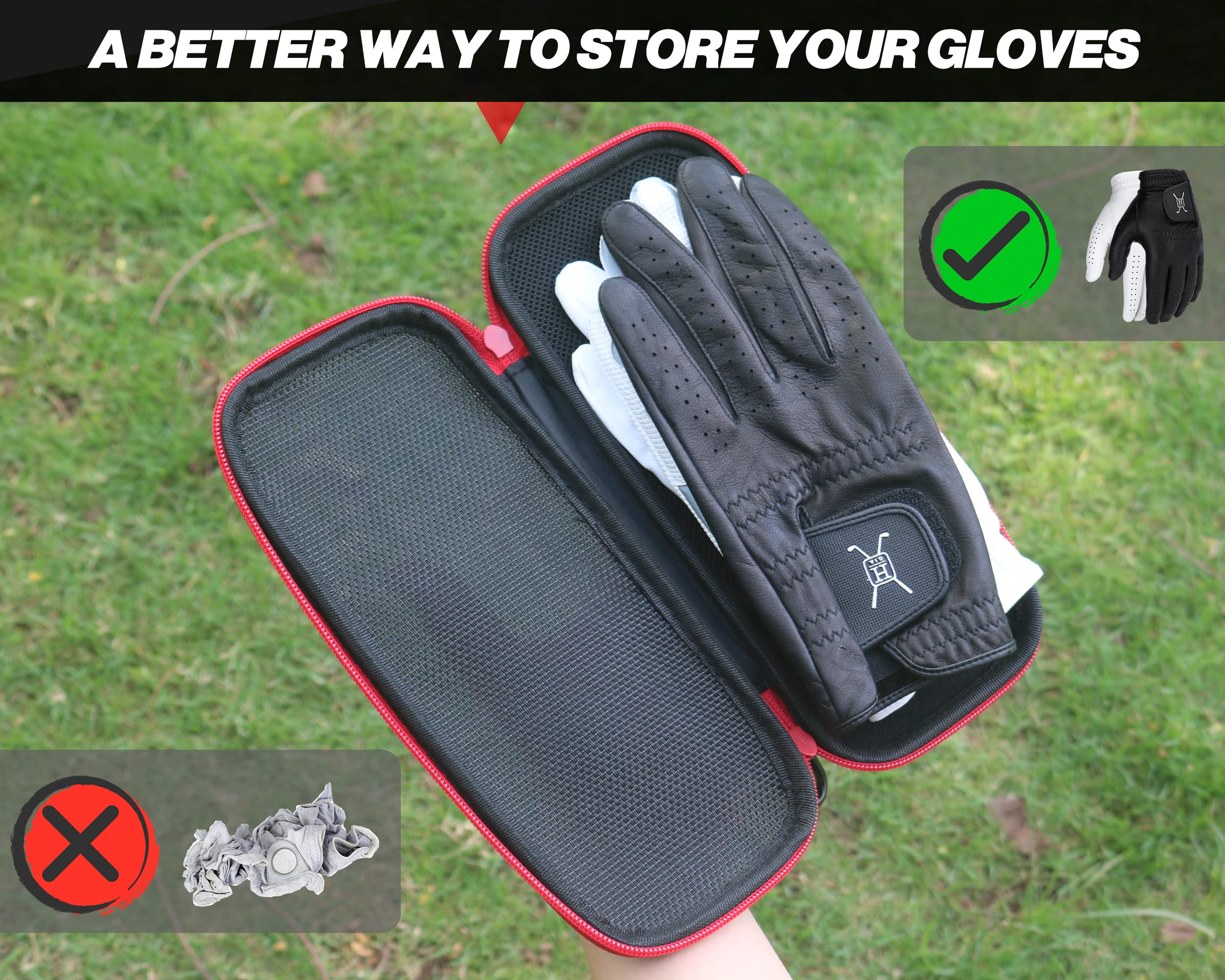 Handy Picks case with three gloves inside showing capacity and easy switching