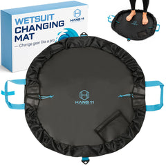Hang 11 front view of blue 32 inch changing mat bag showing size and shape benefit