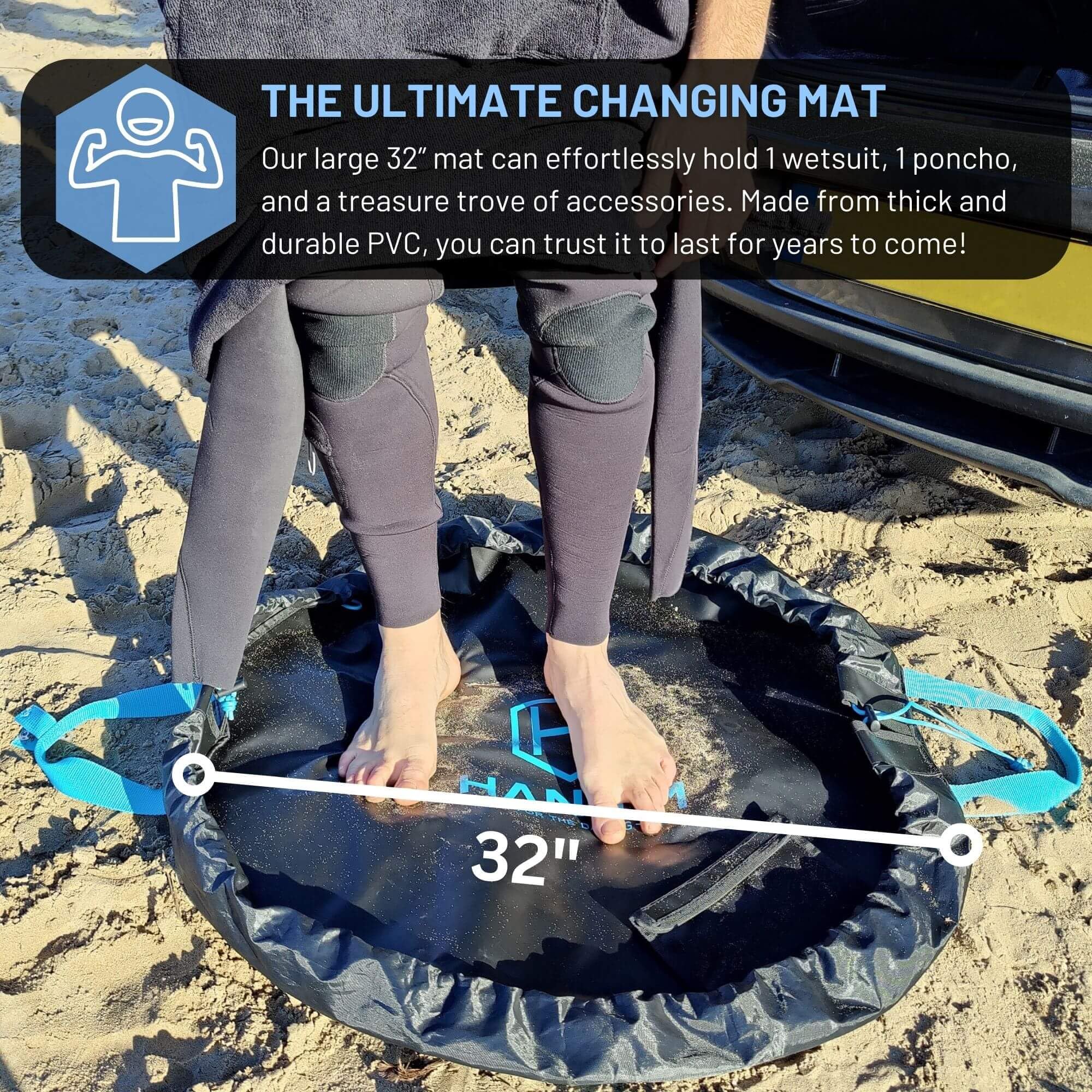 Hang 11 rolled into a dry bag with cinch closure for clean wet-gear transport