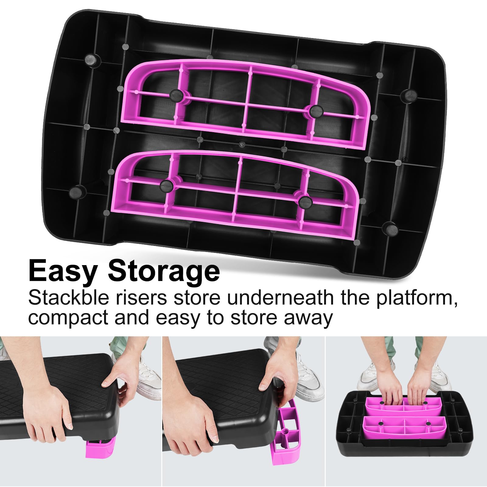 HaoKang risers stacked under deck for compact storage and quick height change