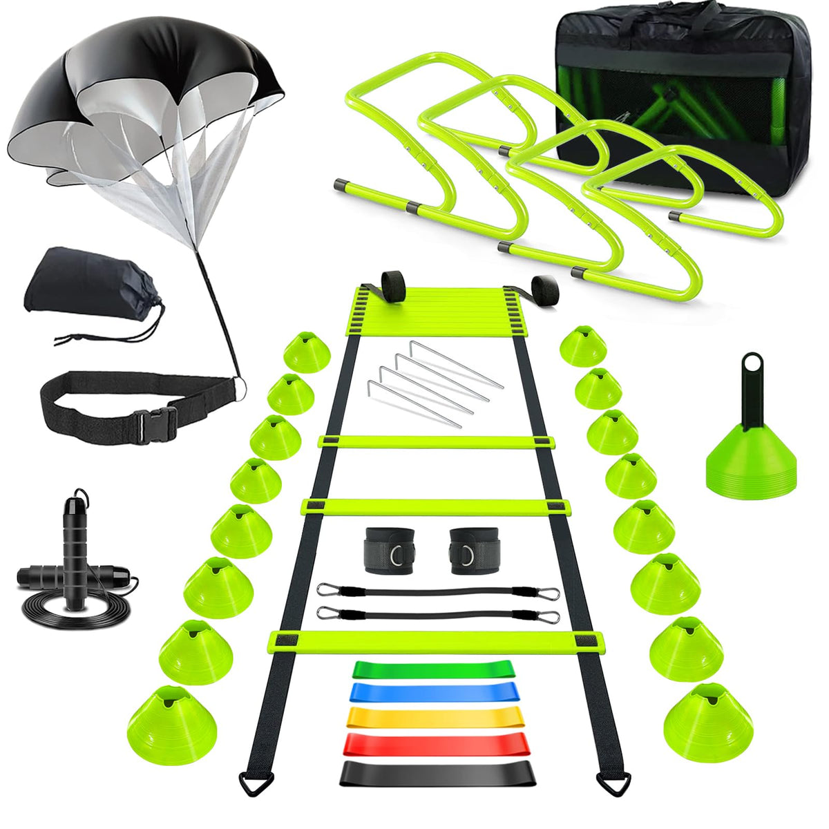Haootadiy front view of kit and all contents ready for practice benefits quick setup