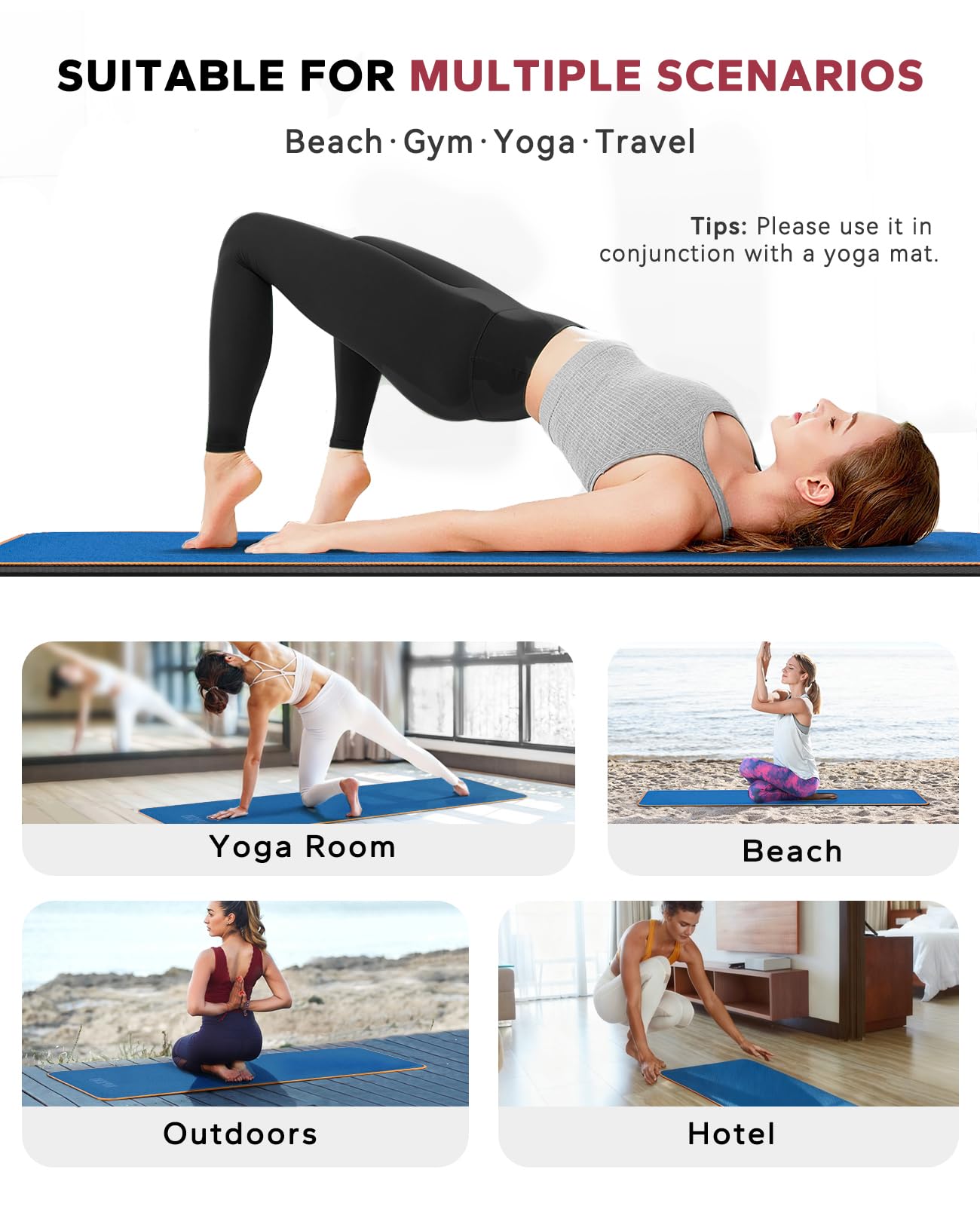 HAPBEAR towel beside yoga mat showing full-size 72x24 coverage