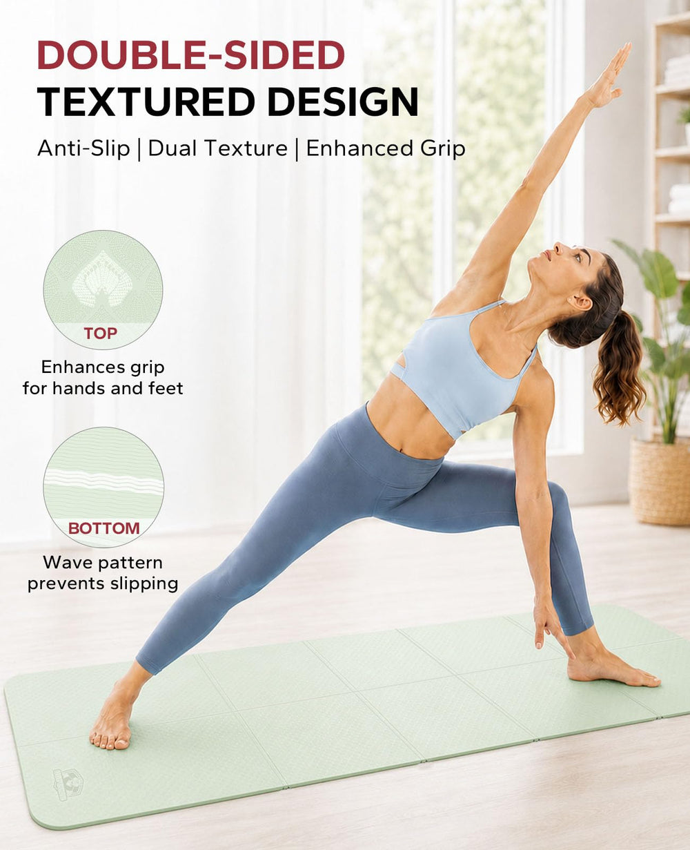 HAPBEAR yoga towel folded on mat highlighting absorbency and improved traction