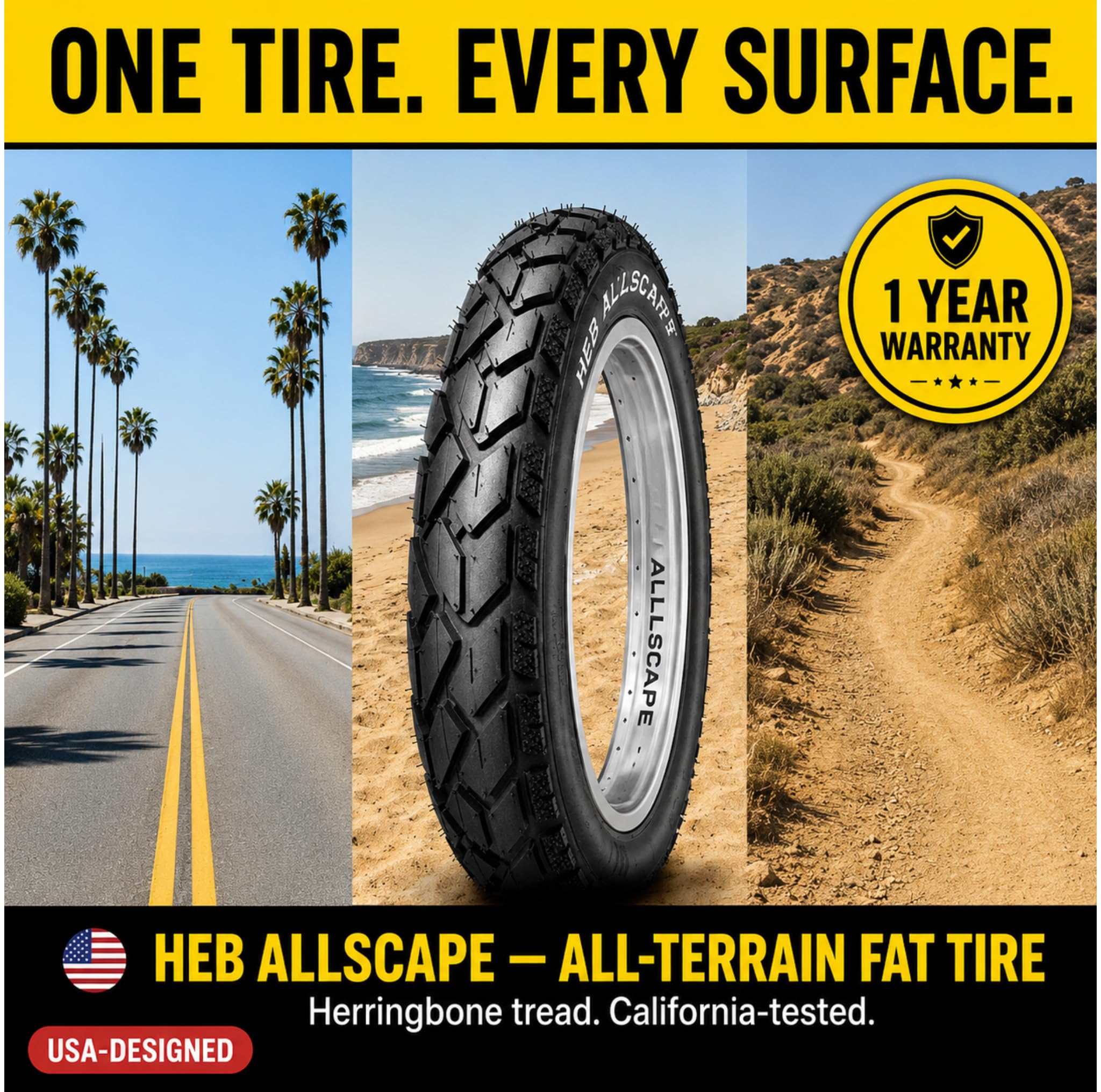 Happy Ebikes tire in snow showing winter traction and confident control