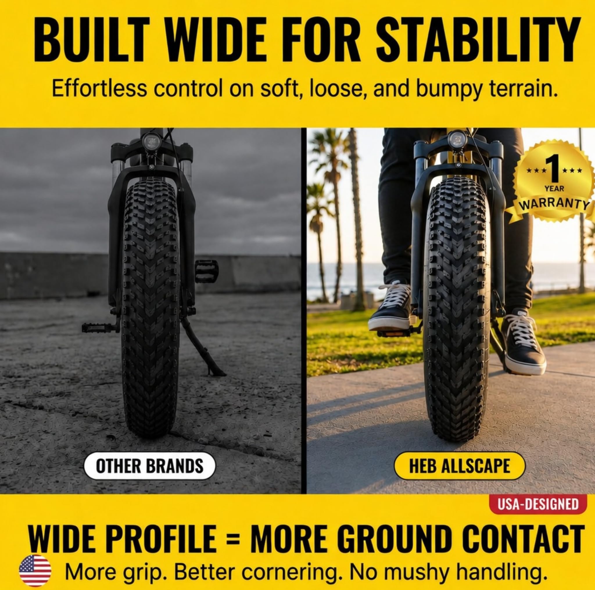 Happy Ebikes tire on gravel trail illustrating traction and debris protection