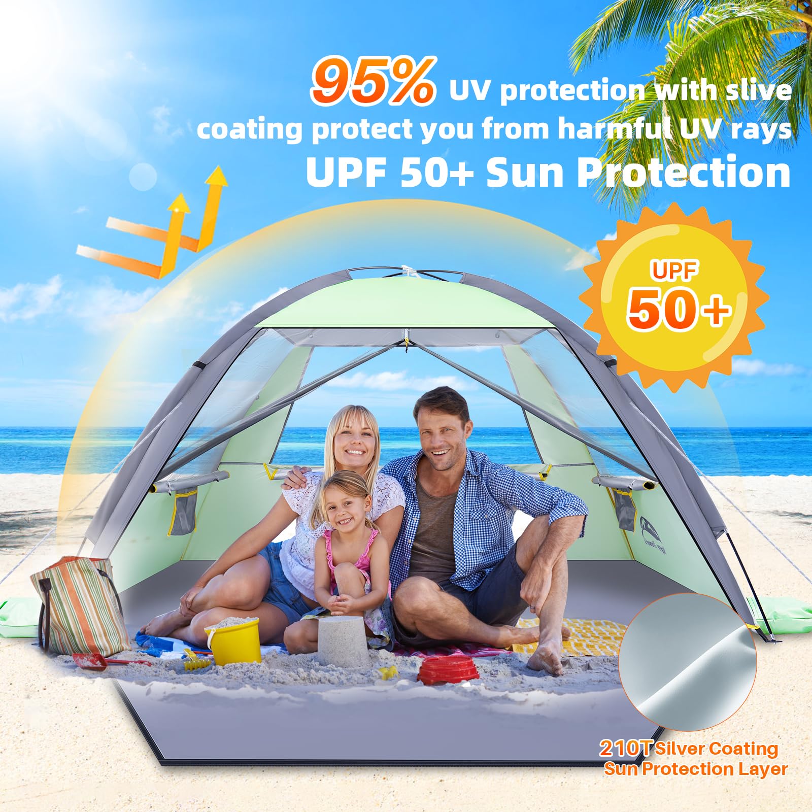 HAPPY TRAVEL interior with three people demonstrating roomy, shaded space