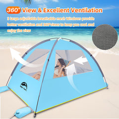 HAPPY TRAVEL ventilation windows and zippered door showing airflow and bug protection