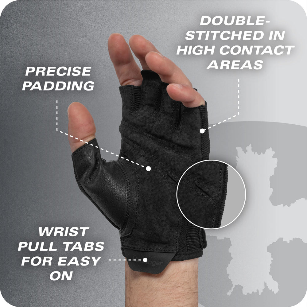 Harbinger gloves in use during deadlift showcasing secure grip and control