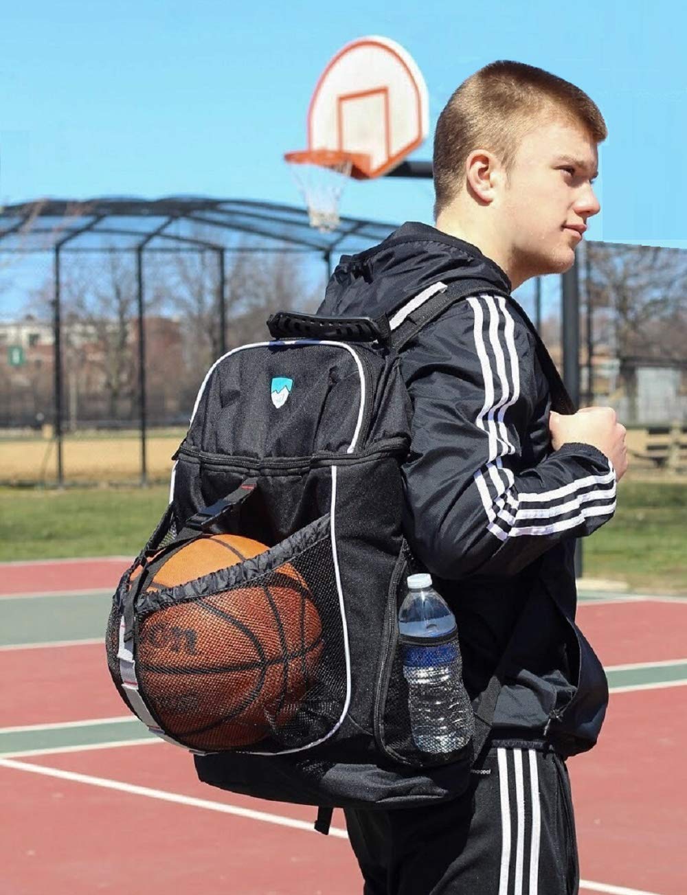 Hard Work Sports next-to-basketball size comparison showing scale and capacity