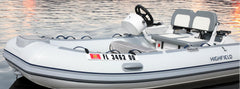 Hardline Products plate mounted on inflatable dinghy demonstrating no-adhesive protection
