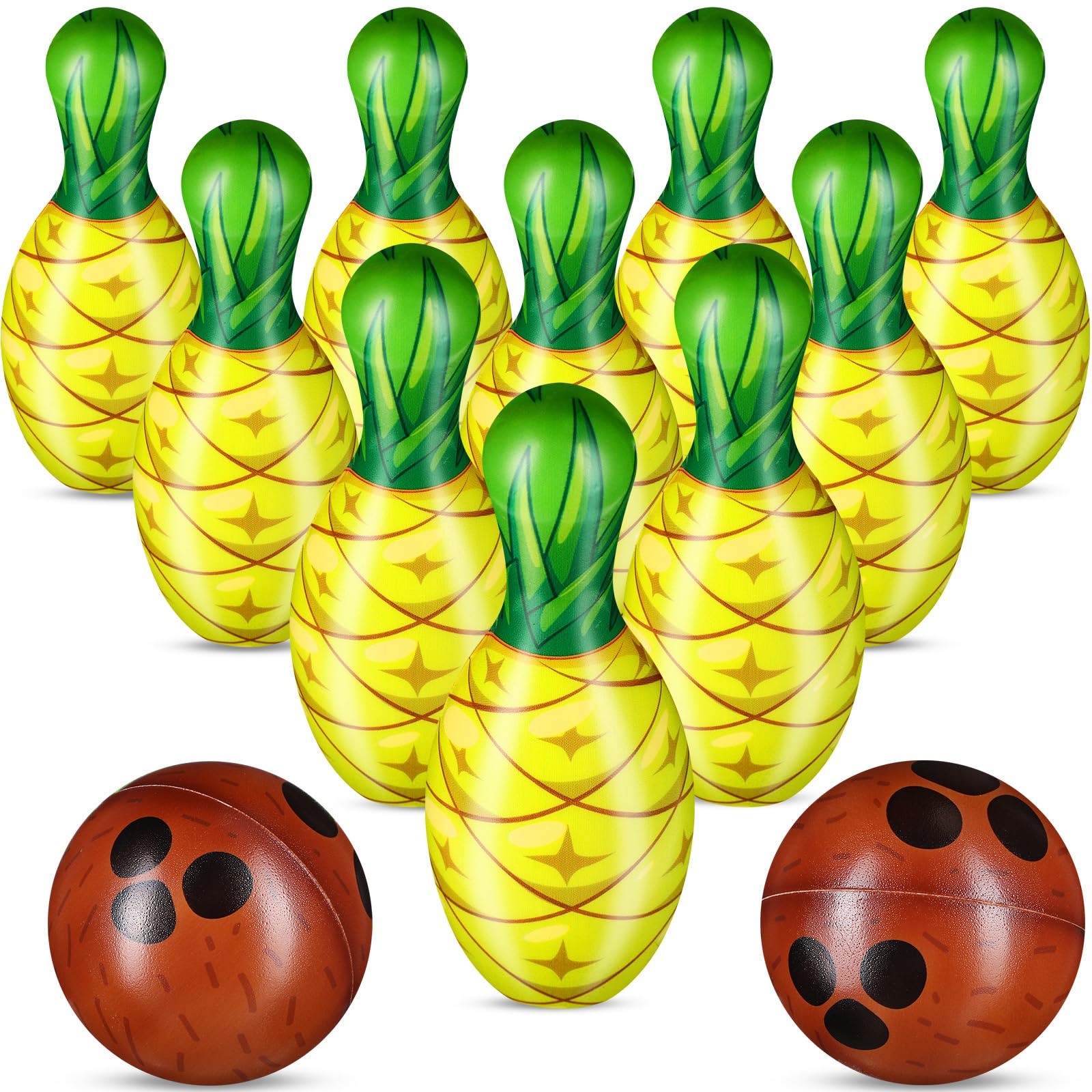 Harrycle front packaging showing colorful pineapple bowling pins and coconut balls, invites festive play