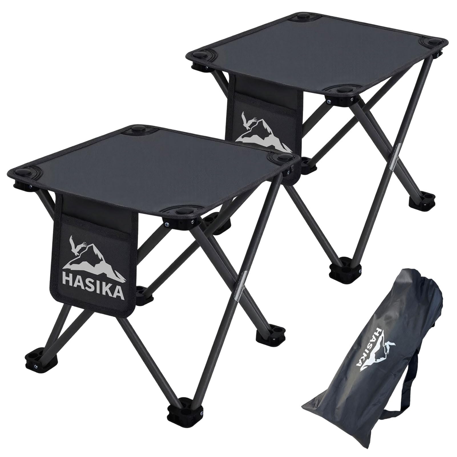 HASIKA front view of two stools showing compact portability and set placement