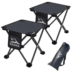 HASIKA front view of two stools showing compact portability and set placement