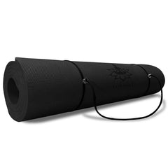 Hatha Yoga mat front view showing full 72x27 size and clean black finish for stability