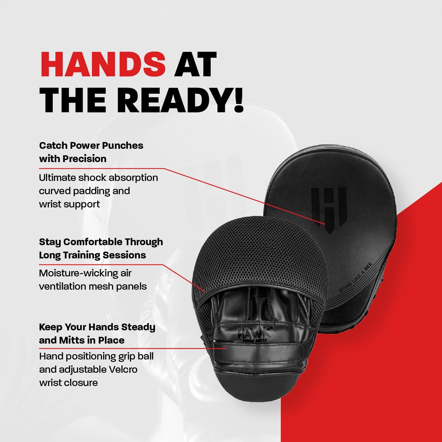 Hawk Sports back of mitt with hand entry and wrist strap showing stable hold benefit: secure trainer grip