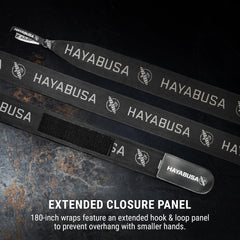 Hayabusa wraps alongside a boxing glove showing 180-inch length for coverage