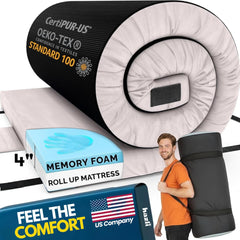 hazli front view roll up mattress showing full Twin XL dimensions and comfort