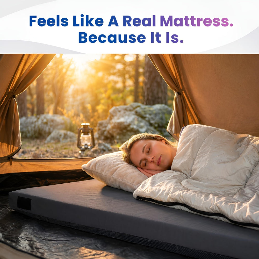 hazli mattress next to ruler showing twin 75 by 36 by 3 inch size for planning fit