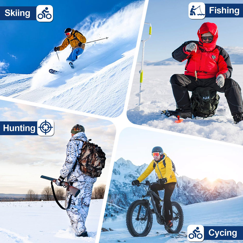Hczykya batteries powering heated clothing during skiing showing extended warmth