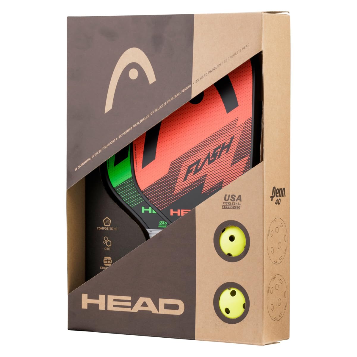 HEAD flash front view showing paddles and bag for easy transport benefit