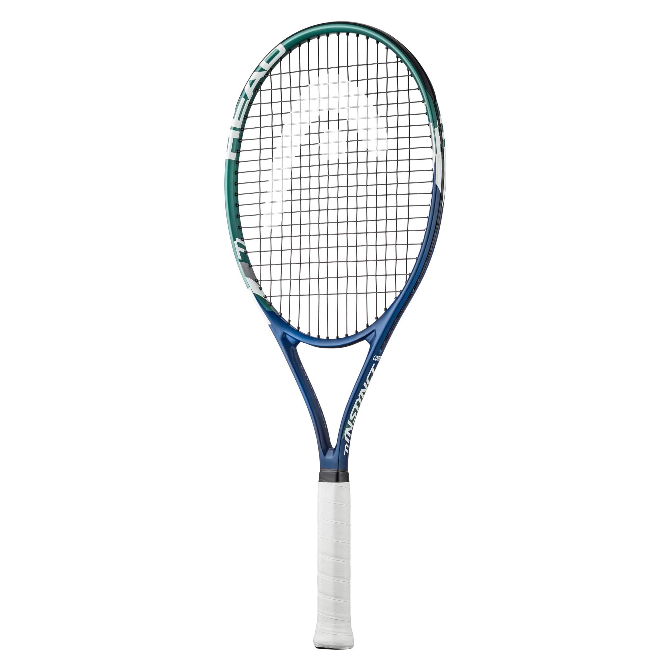 HEAD TI Instinct Comp racquet front view showing oversized head and ready-to-play benefit