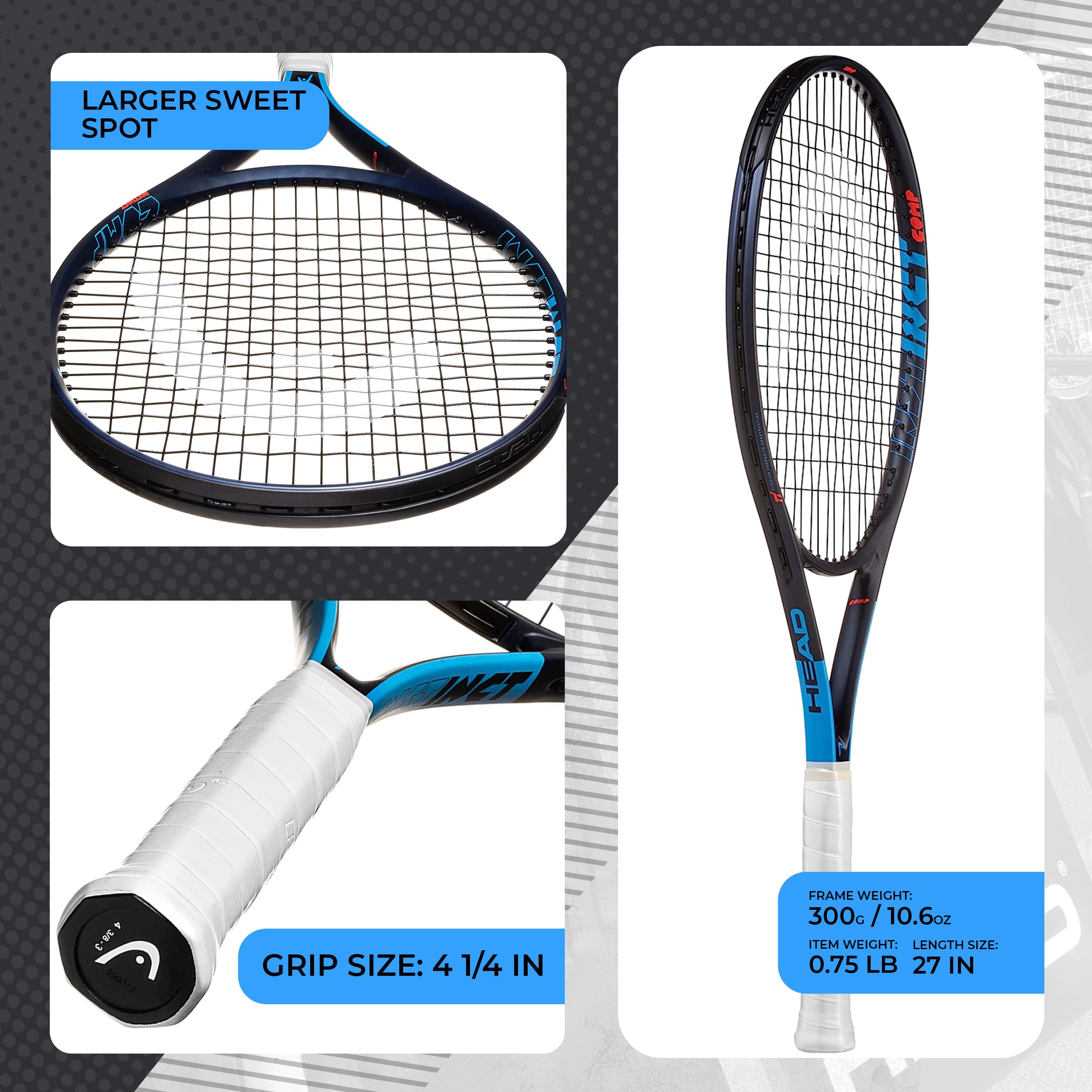 HEAD Ti. Instinct Comp grip and handle image showing 4 1/4 inch grip for secure hold
