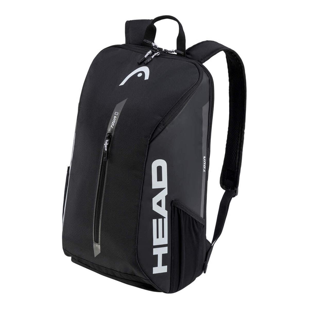 HEAD Tour Backpack 25L front view showing pockets and racquet compartment for organized transport