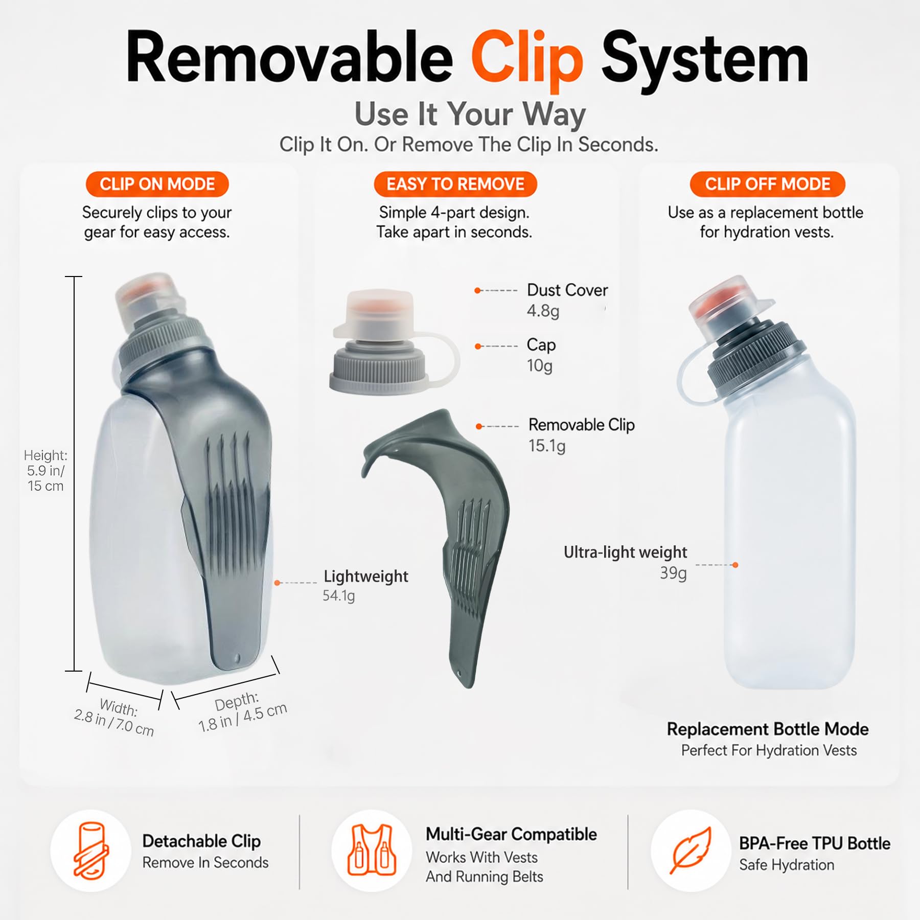 HECHZSO bottle held in hand for size comparison highlighting lightweight 8.8oz capacity