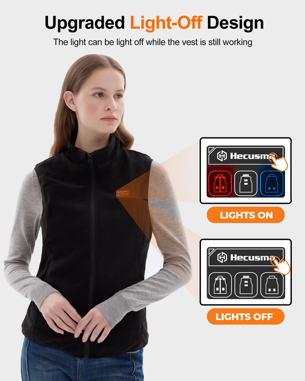 Hecusma vest worn hiking outdoors demonstrating hands-free warmth