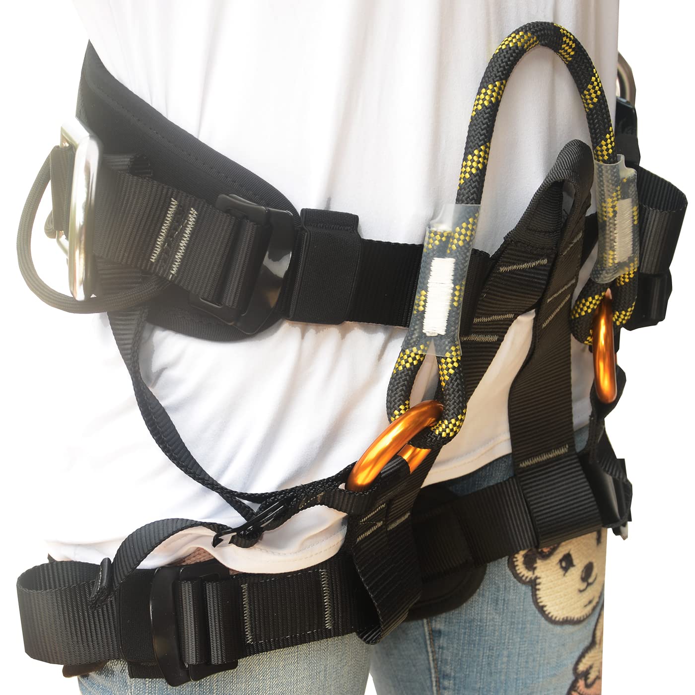 HeeJo in use tree climbing showing secure fit and hands-free work benefit