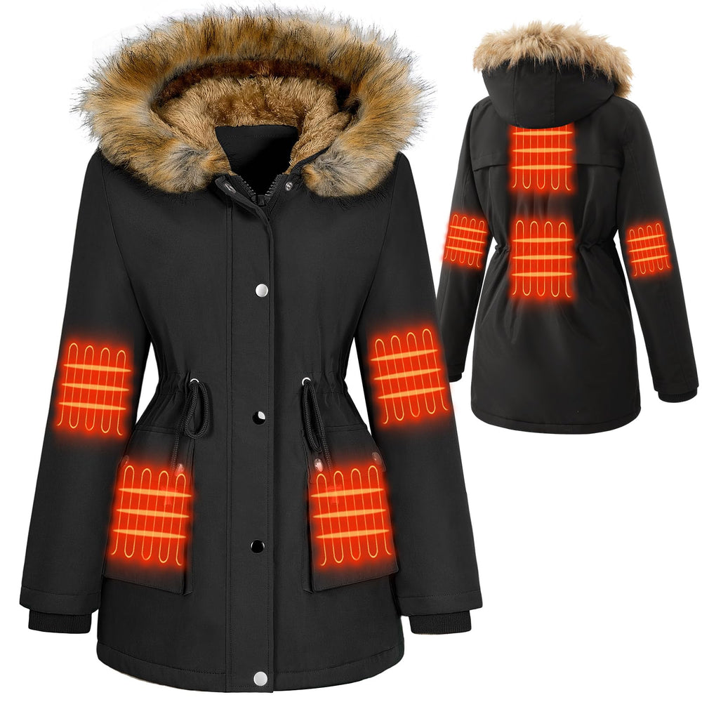 HEEKPEK front view of heated jacket showing sleek silhouette and benefits of warmth