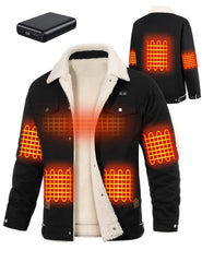HEEKPEK front view of black heated jacket showing fit and snaps for quick wear