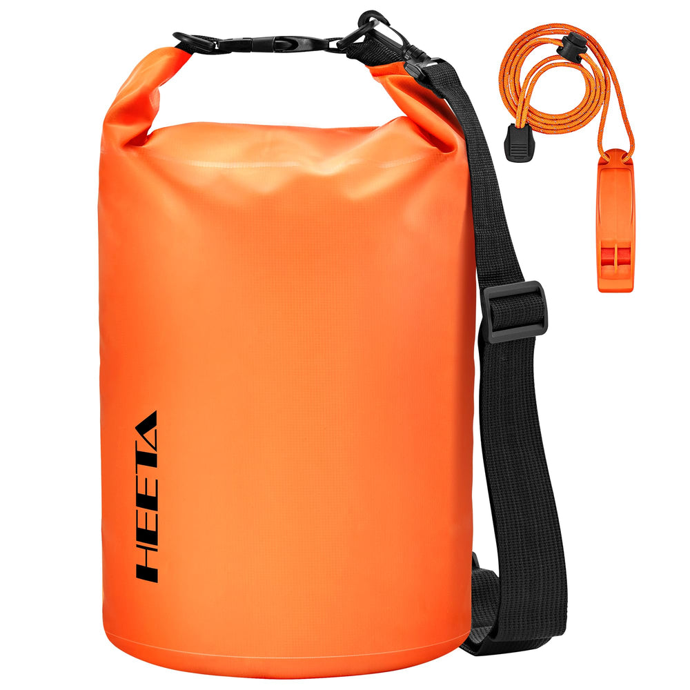 HEETA 10L orange dry bag front view showing waterproof protection and visibility