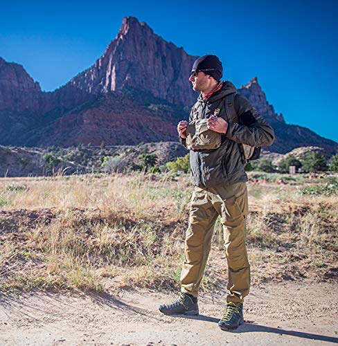 Helikon-Tex worn on chest by a hiker demonstrating hands-free quick access