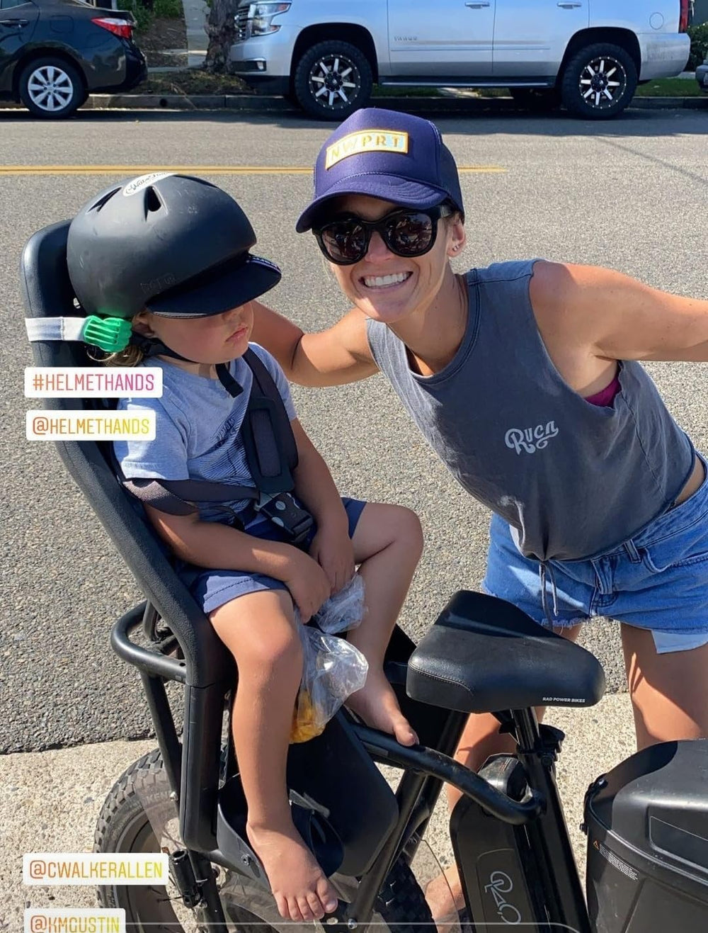 Helmet-Hands Blue on family ride showing comfortable, stable helmet benefit